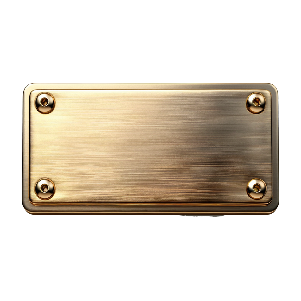Elegant Brushed Gold Metal Plate with Golden Rivets Rectangular Design Element png