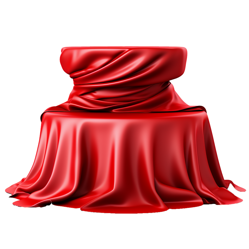 Red silk cloth draped elegantly over a round pedestal, showcasing a luxurious and mysterious presentation png