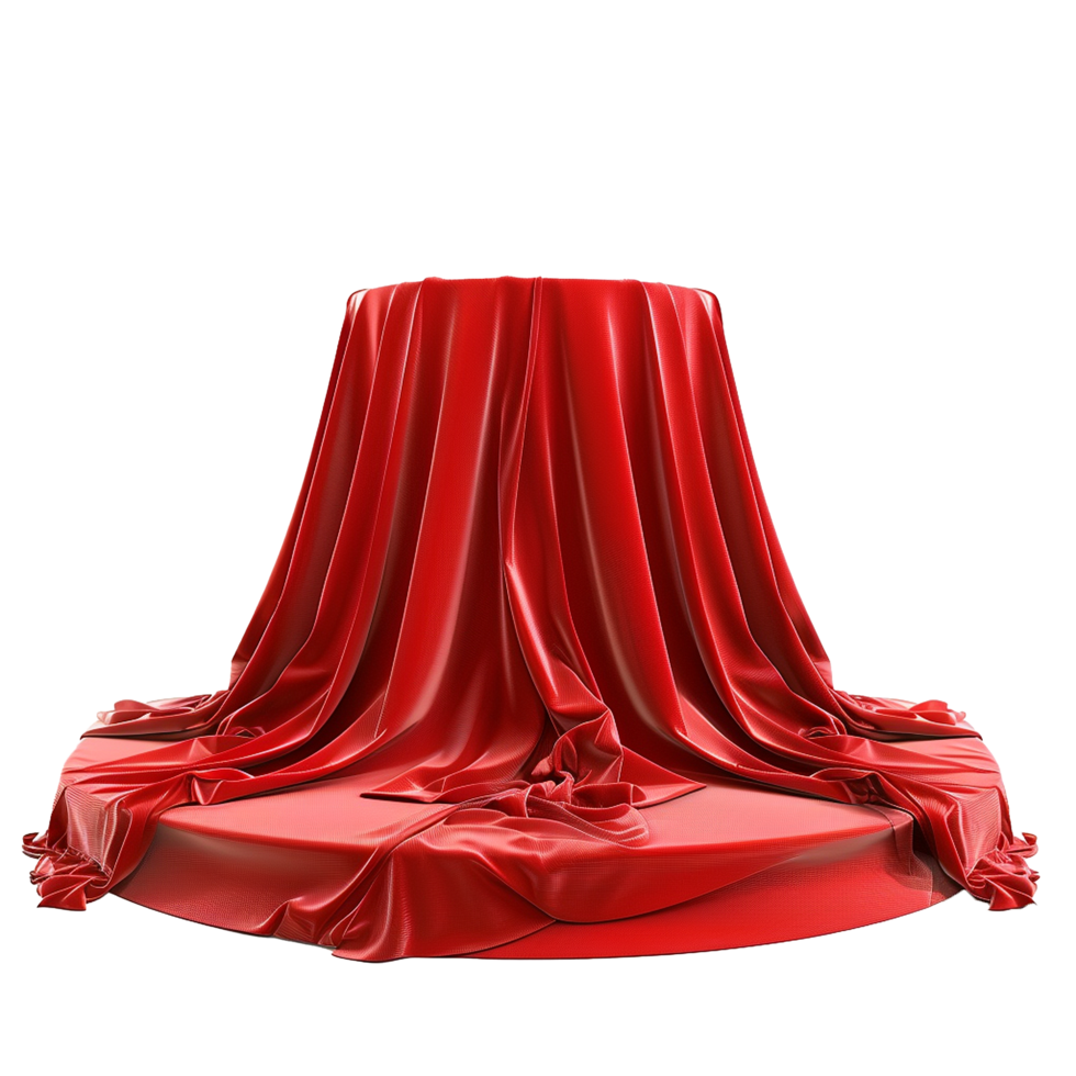 Mysterious Red Velvet Draped over a Round Pedestal, Unveiling a Secret or a Prize png