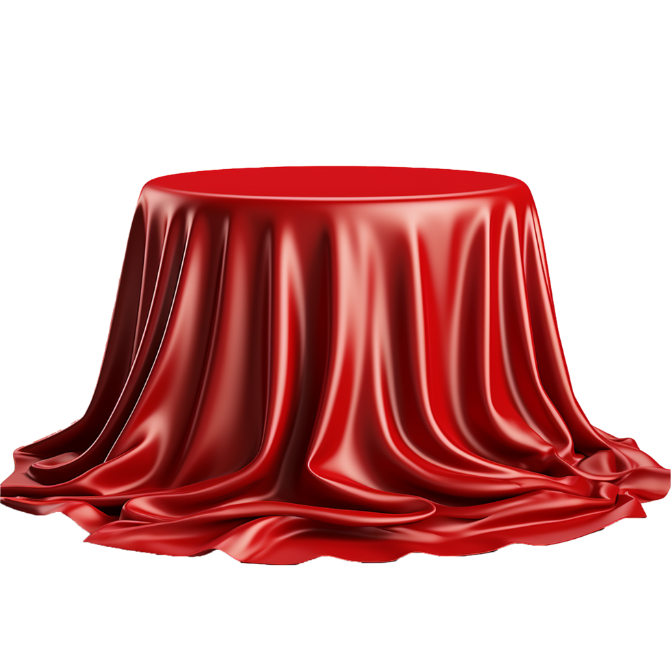 A Red Silk Cloth Draped Elegantly Over a Round Tabletop Revealing a Hidden Object png