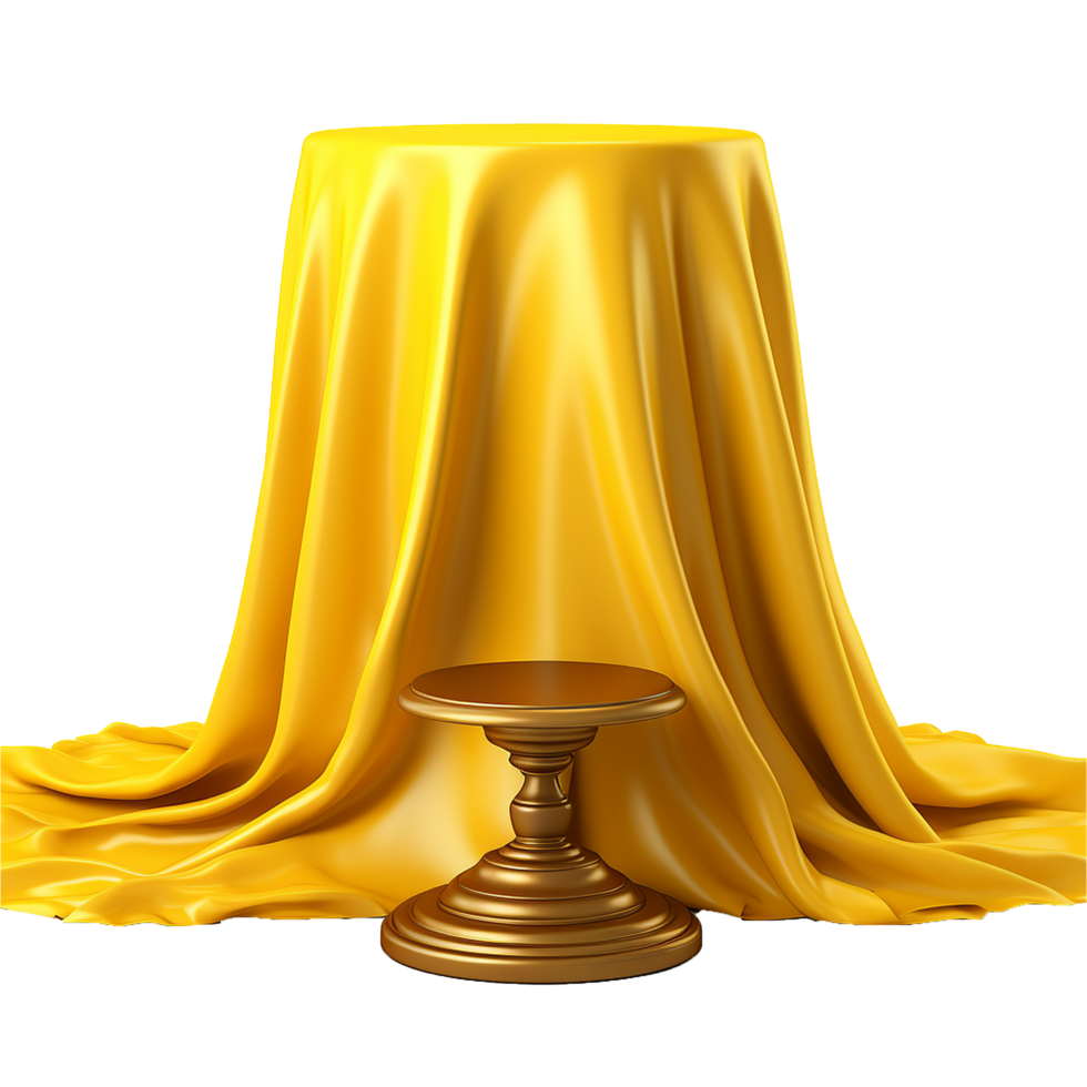 A Golden Pedestal Revealed Underneath a Luxurious Yellow Silk Cloth Elegant Display Stand Product Presentation png