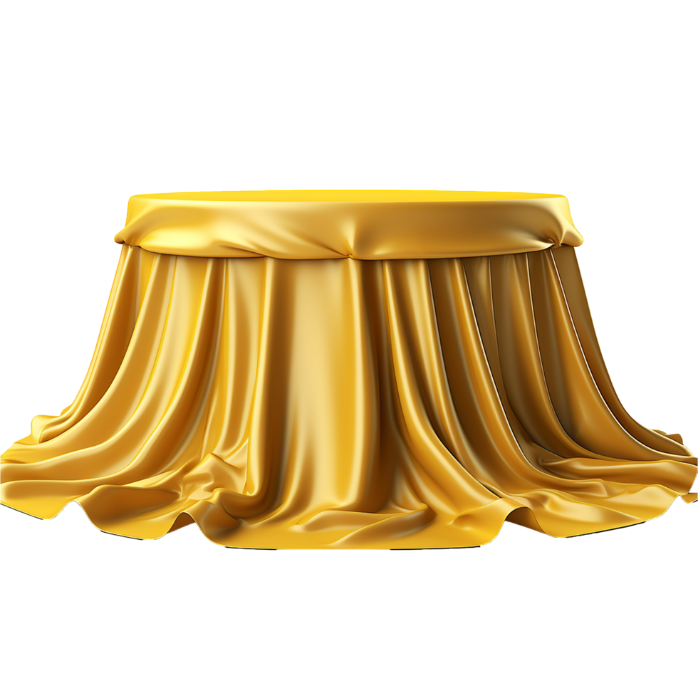 Luxurious Golden Silk Draped Over a Round Tabletop Elegant Presentation Mockup png