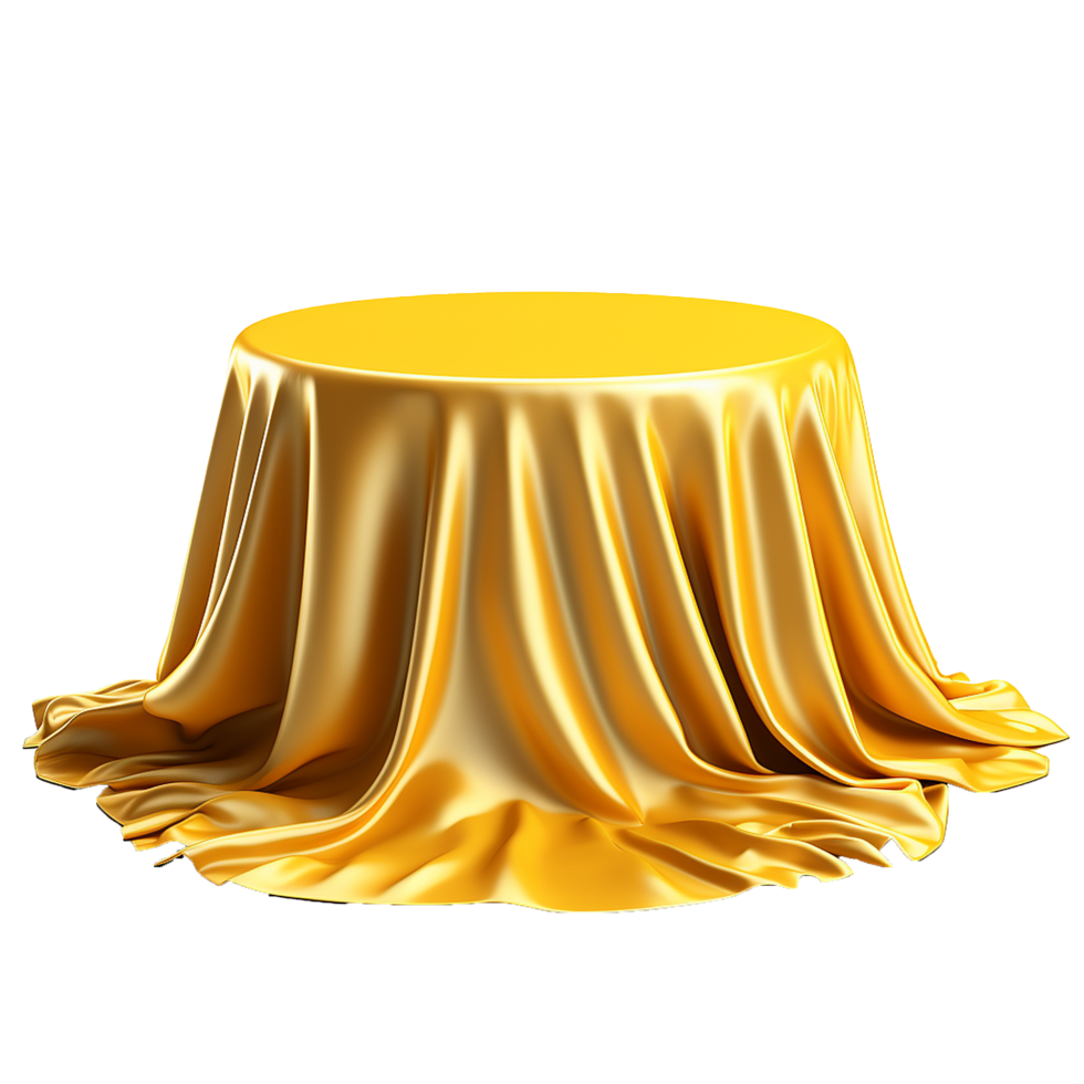 A Luxurious Golden Silk Cloth Draped Elegantly Over a Round Tabletop Creating an Air of Mystery and Anticipation png