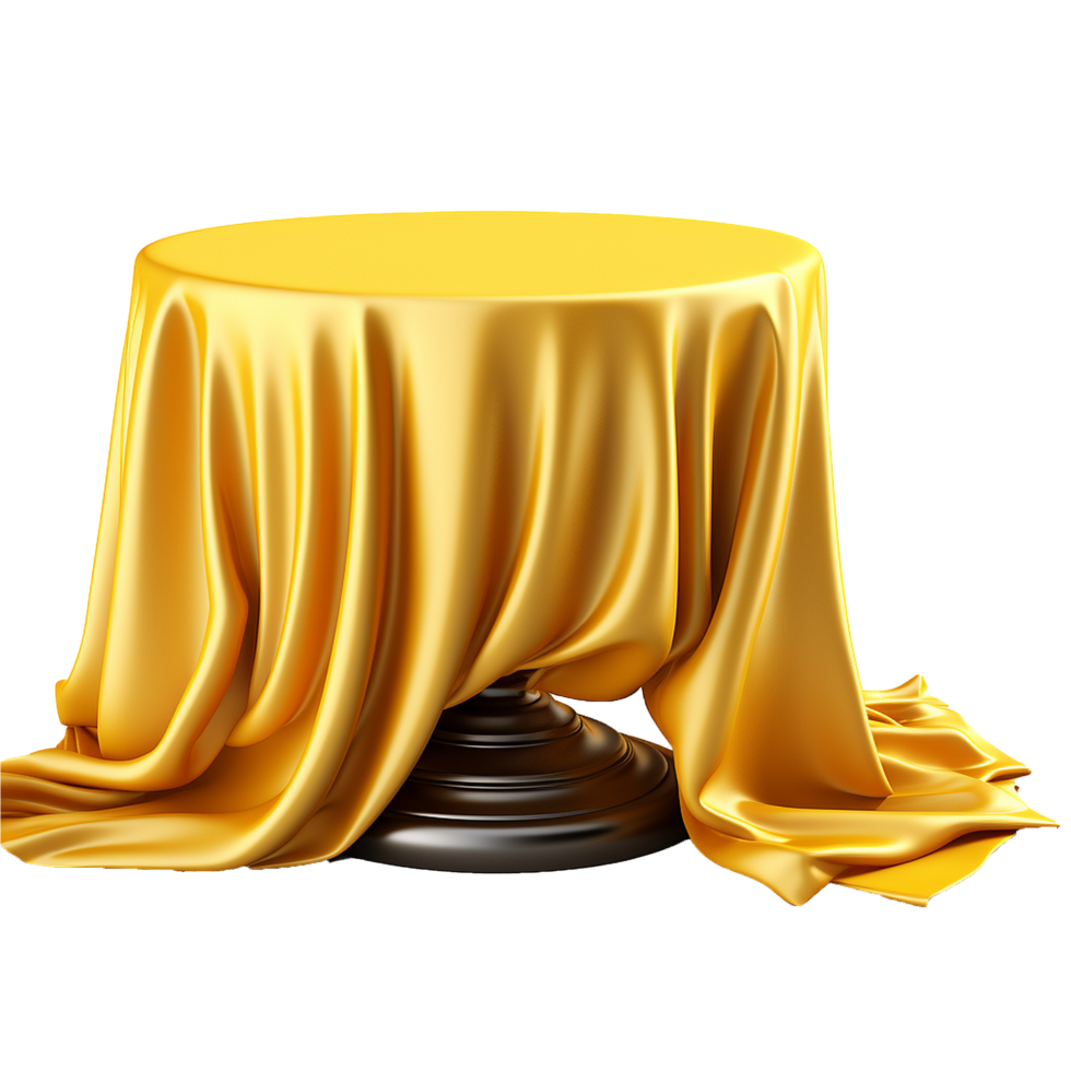 Luxurious Golden Silk Draped on Elegant Black Pedestal Tabletop Display png