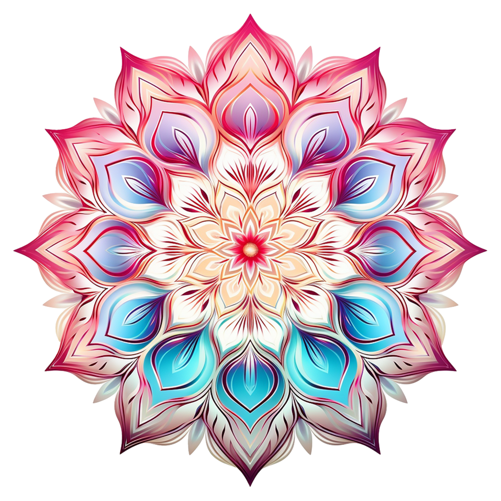 Vibrant Colorful Mandala Design with Intricate Floral Patterns and Symmetrical Geometry png
