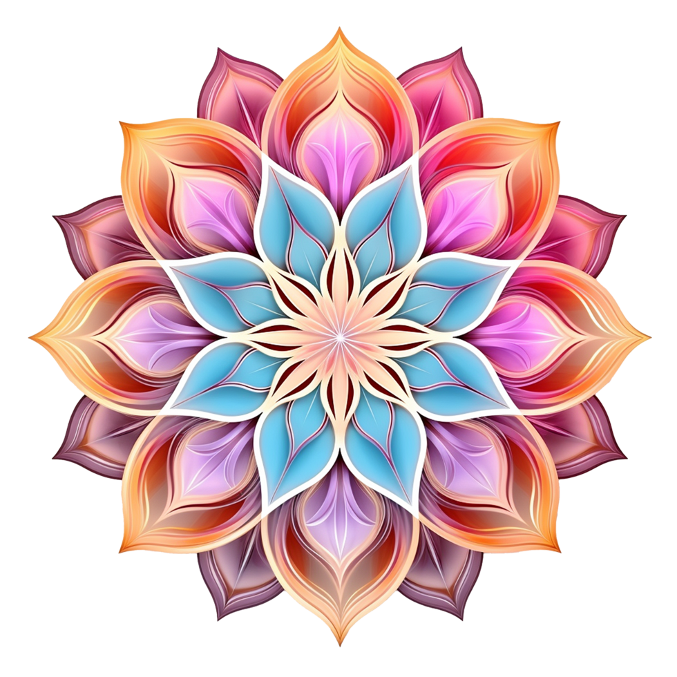 Intricate Colorful Mandala Design with Radiant Petals and Symmetrical Patterns png