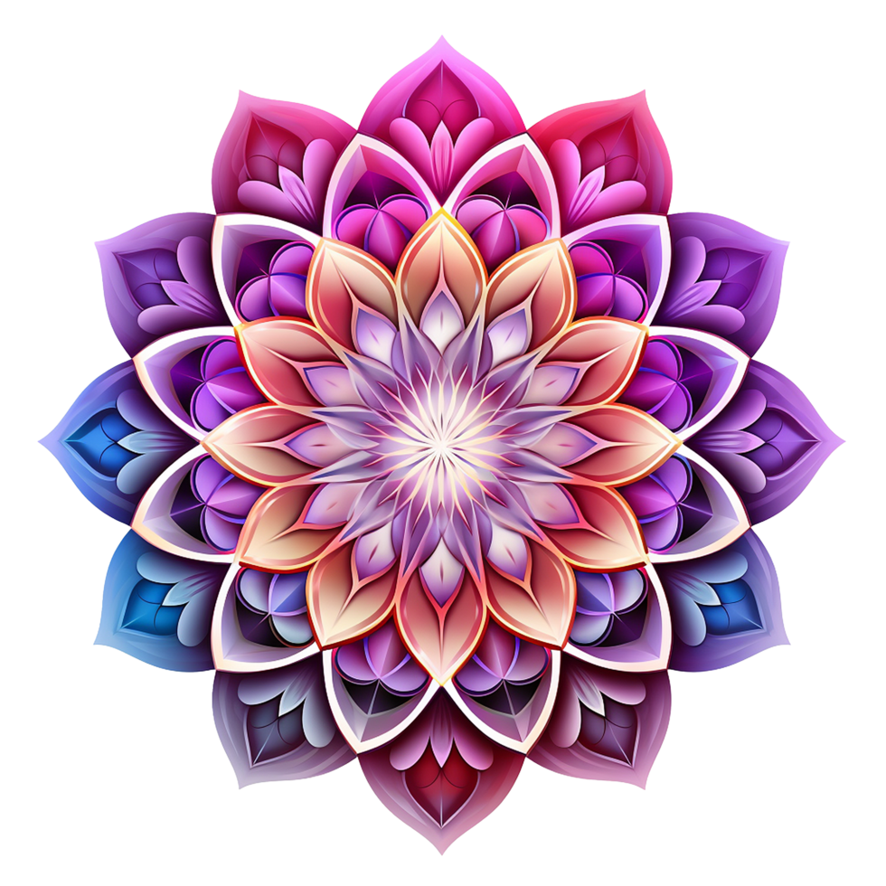 Intricate Colorful Mandala Design with Vibrant Petals and Symmetrical Pattern png