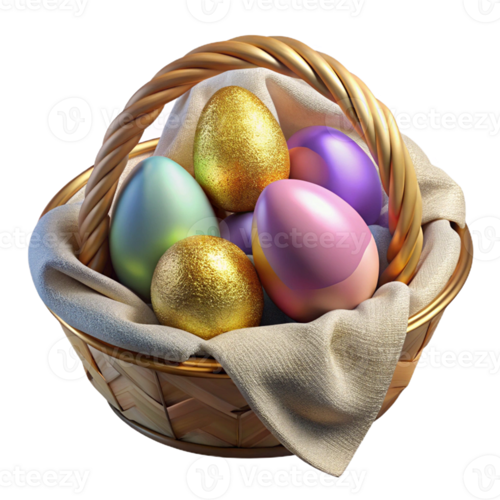 vibrant traditional Easter Painted Eggs in Basket Transparent for Spring Crafts professional png