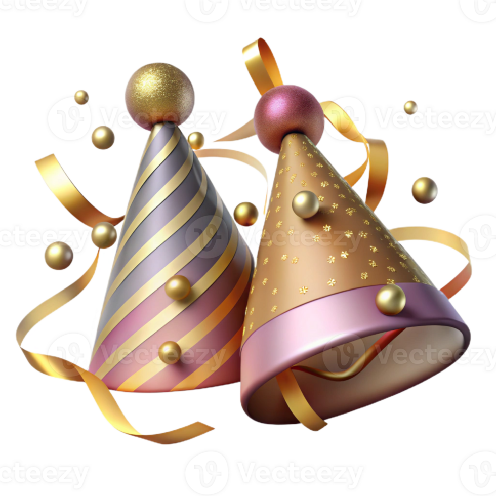 beautiful minimalist Festive Party Hats and Streamers Cutout detailed png