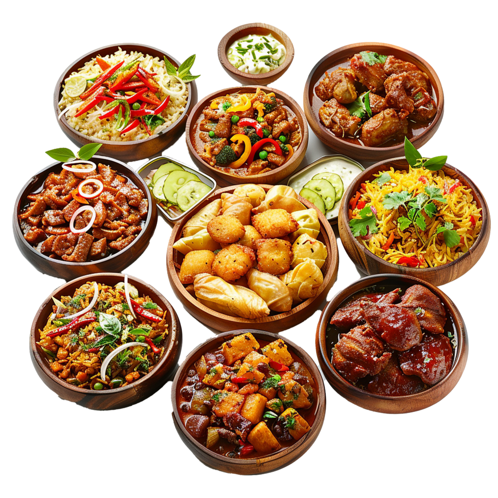 Aromatic Indian Cuisine Diverse Dishes Delicious Food Platter png