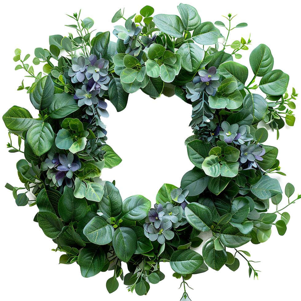 Stunning Green and Purple Artificial Flower Wreath for Home Decor png