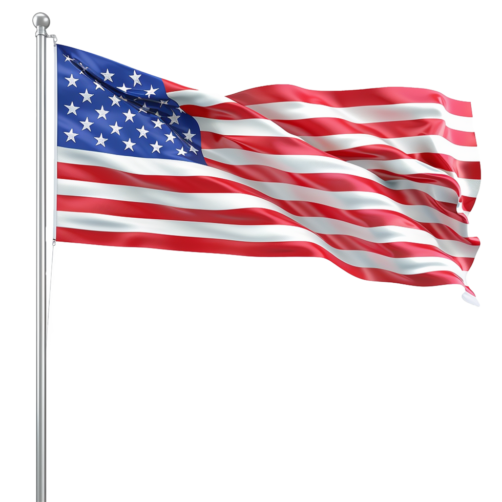 A digitally rendered American flag waving proudly on a flagpole png