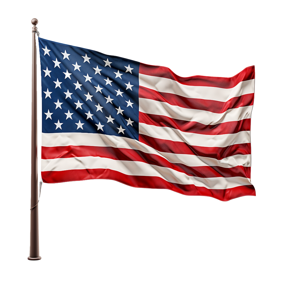 American Flag Waving Proudly on a Flagpole Against a Striped Background png