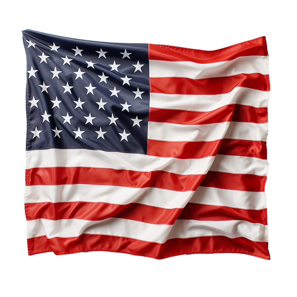 A dramatic closeup of a waving American flag, showcasing its rich colors and intricate details png