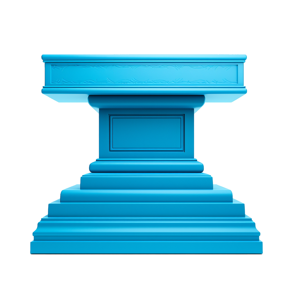 A 3D Render of a Light Blue Pedestal with Multiple Steps and Intricate Top Design png