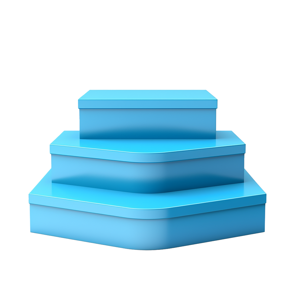 Threetiered blue display stand product presentation platform showcase png