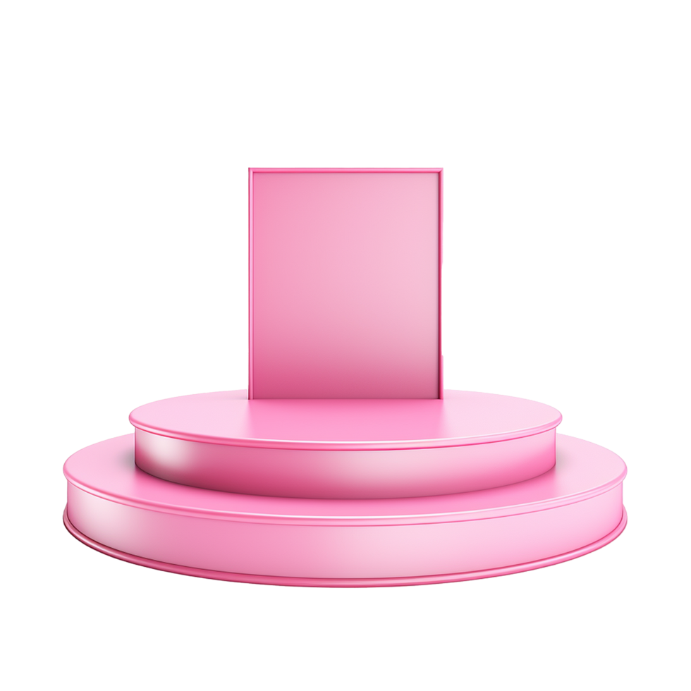 Pink Two Tiered Round Pedestal Display Stand with Backdrop for Product Presentation and Showcase png