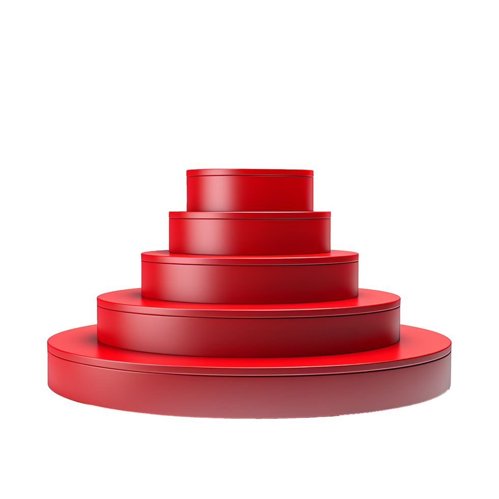 Abstract 3D Render of Red Cylindrical Platform with Layered Design and Pink Background png