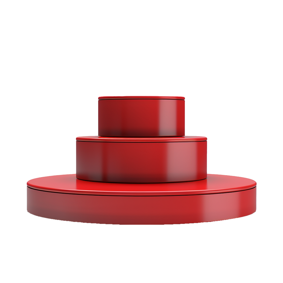ThreeTiered Red Cylindrical Display Stand on Pink Background for Product Showcase or Presentation png