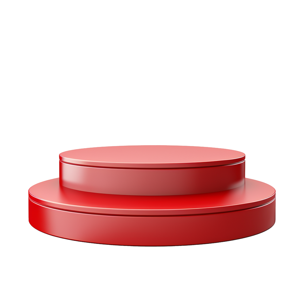Twotiered red circular pedestal product display stand isolated on black background png