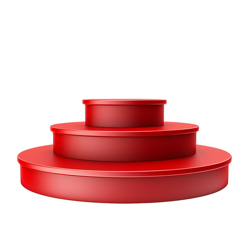 Three Tiered Red Cylindrical Display Pedestal on Pink Background png