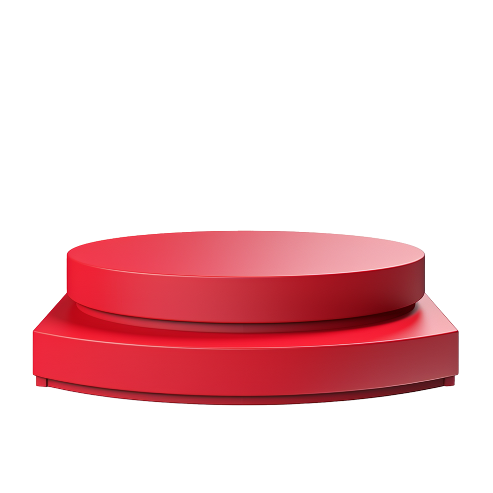 Red cylindrical twotiered platform product display stand with curved base for showcasing items png