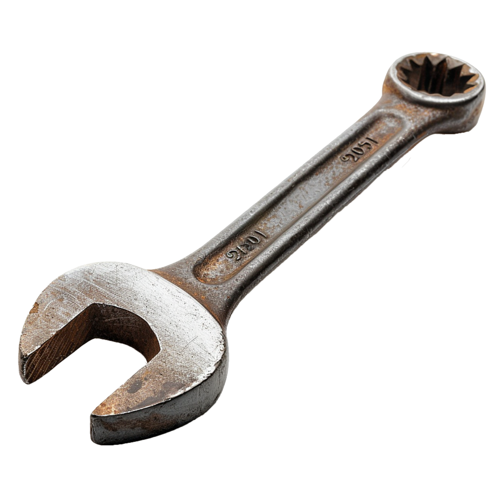 rusty old openend wrench isolated on white background png
