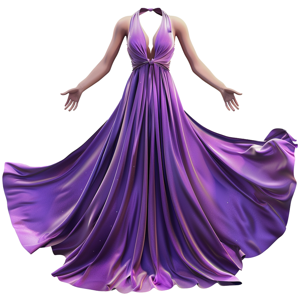 Stunning Purple Halter Neck Floor Length Evening Gown 3D Render png