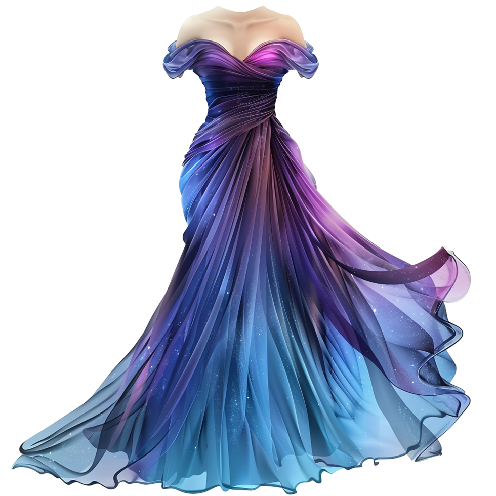 Stunning GalaxyInspired Purple and Blue OffShoulder Evening Gown png