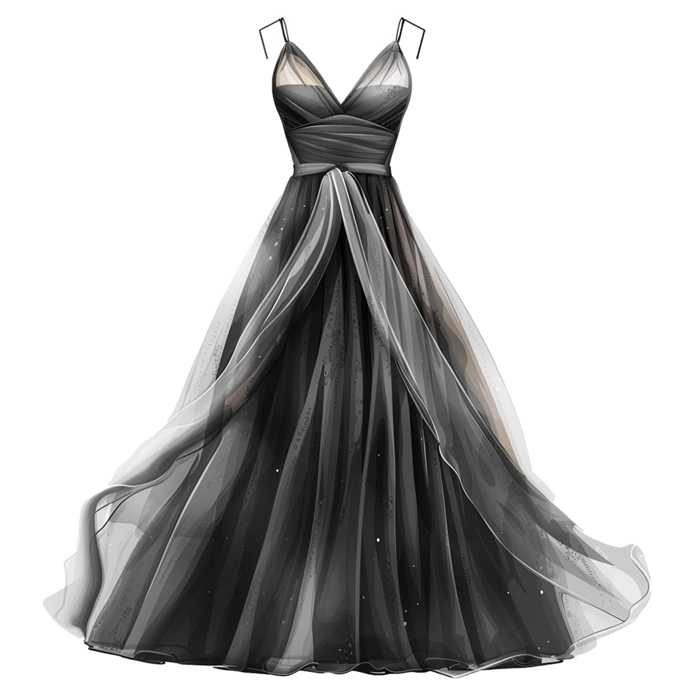 Elegant Black Evening Gown Design Fashion Illustration png
