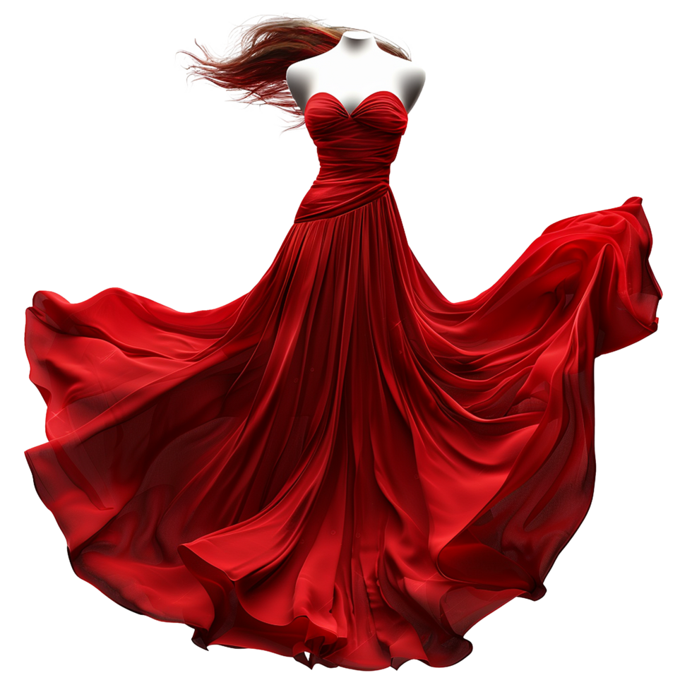 Stunning Red Flowing Dress on Mannequin Dramatic Fashion Photography png