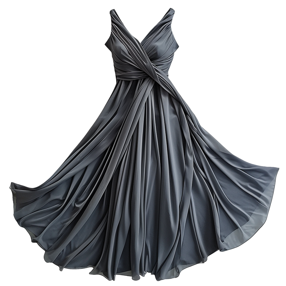 Elegant Charcoal Gray Chiffon ALine VNeck Sleeveless Maxi Dress png