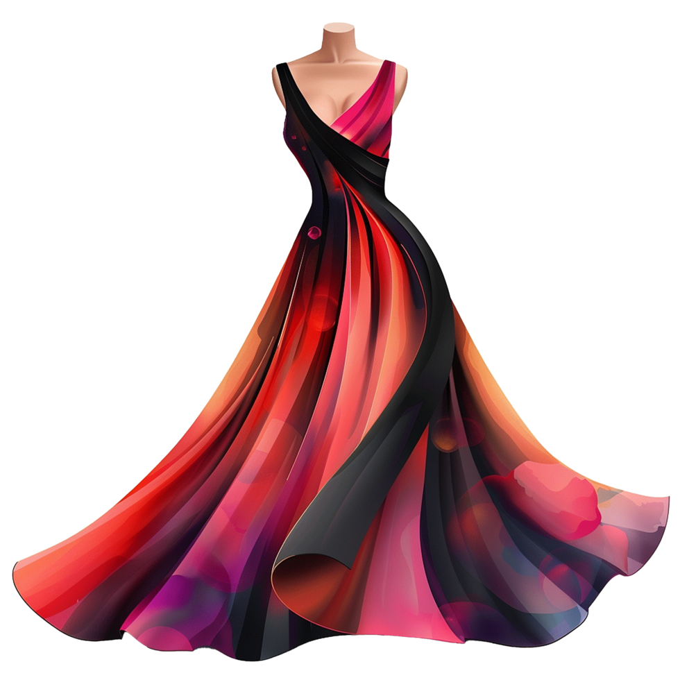 Abstract Red and Black Evening Gown Fashion Illustration png