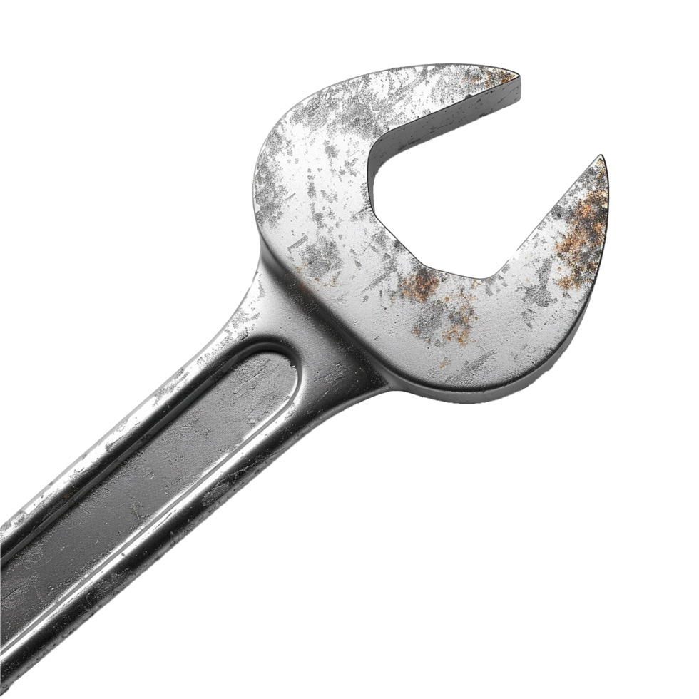Closeup of a Rusty Old Metal Wrench Tool Isolated on Black Background png