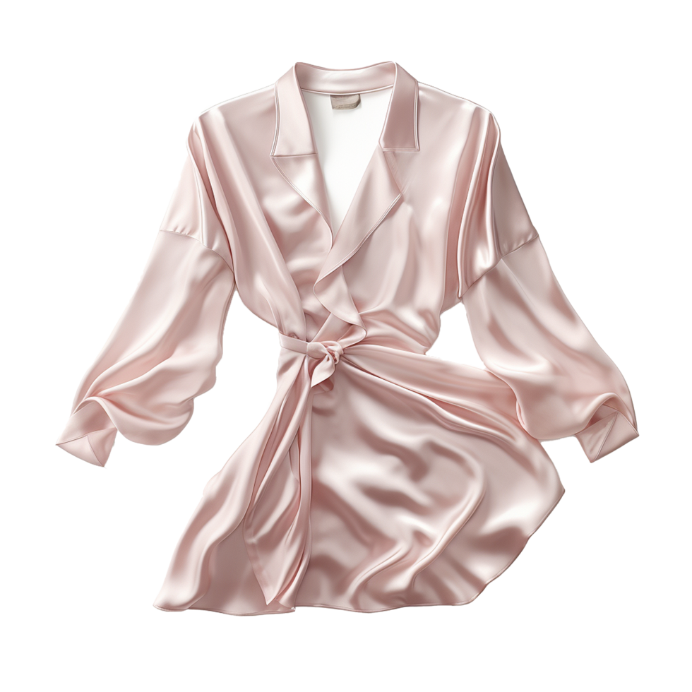 Elegant Blush Pink Silk Wrap Dress with Long Sleeves and Relaxed Fit png