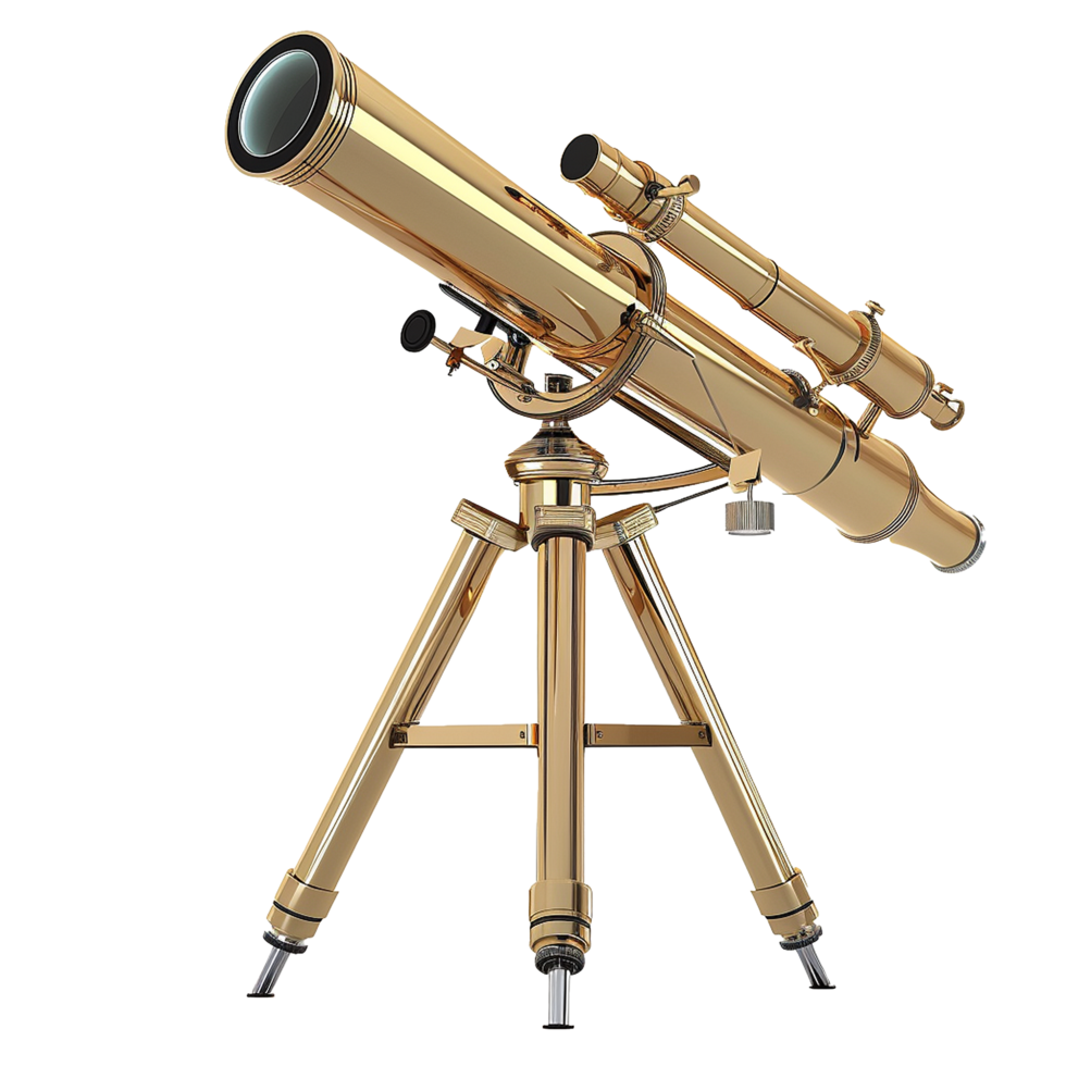 Elegant Gold Brass Refracting Telescope on Tripod Stand for Astronomical Observation png