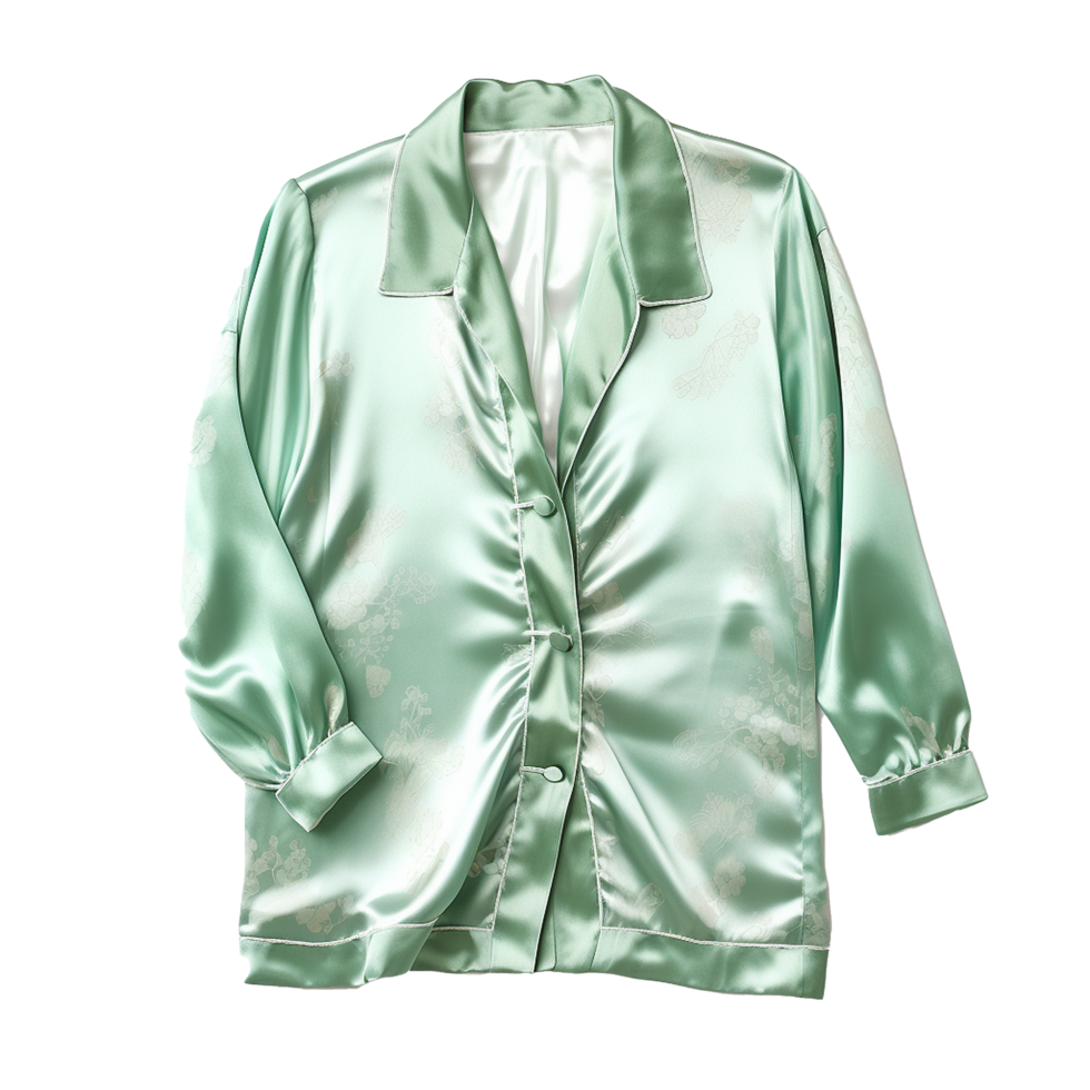Elegant Mint Green Silk Pajama Top with Delicate Floral Pattern png