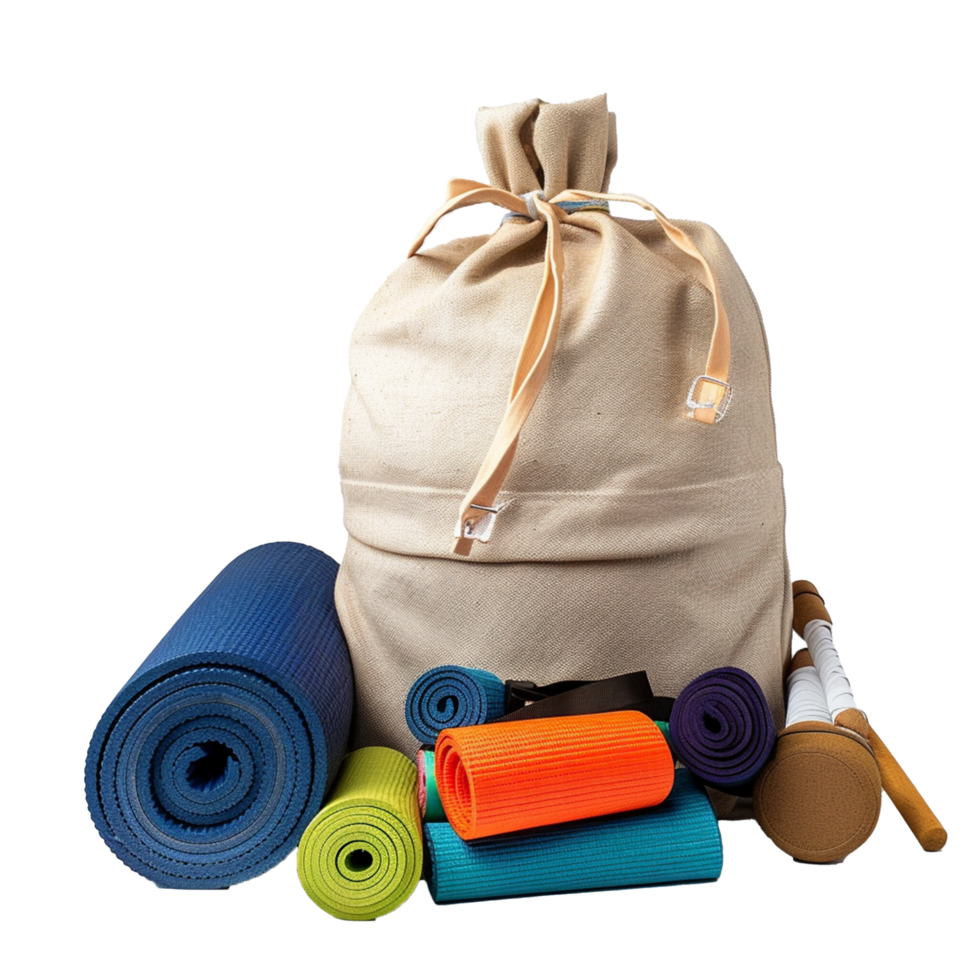 Yoga and Pilates Mat Set in a Canvas Bag Perfect for Fitness Classes and Home Workouts png
