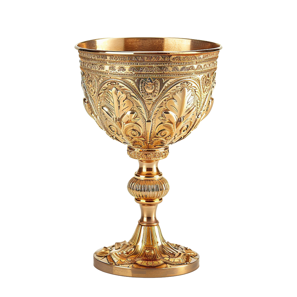 Ornate Gold Chalice with Intricate Relief Work and Decorative Base png