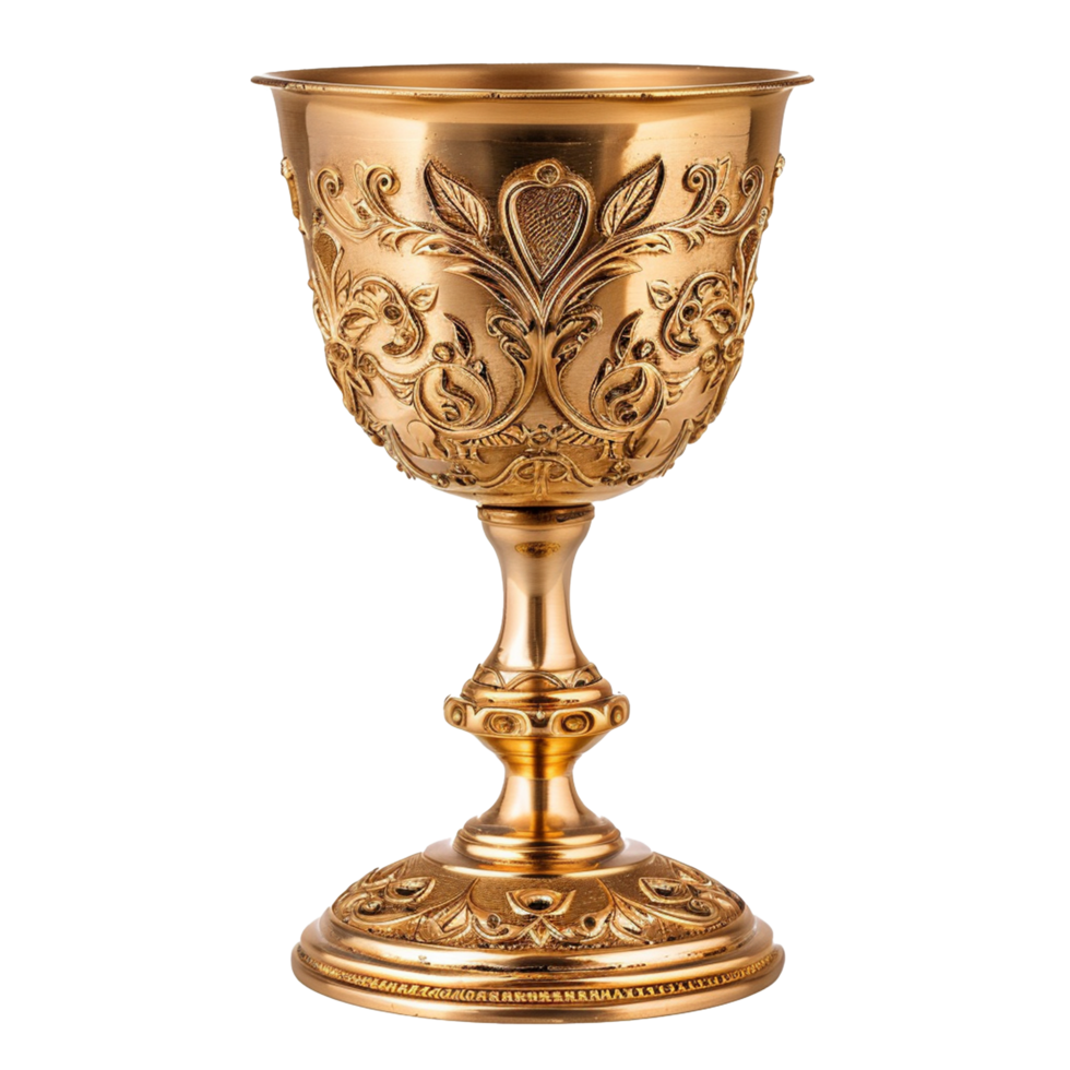 Ornate Gold Chalice with Intricate Floral Design and Embellishments png