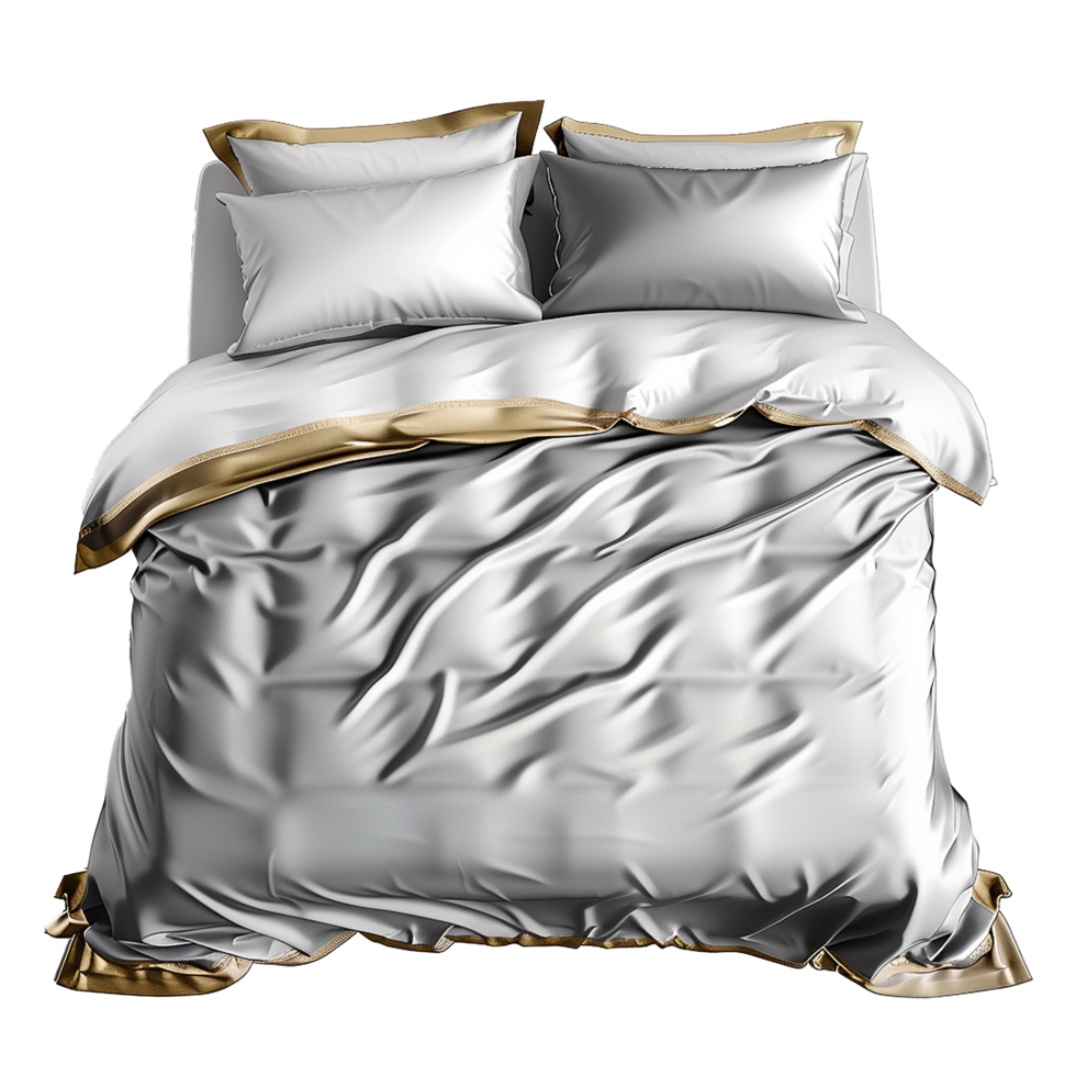 Luxurious Silver and Gold Bedding Set Elegant SilkLike Sheets and Pillowcases png