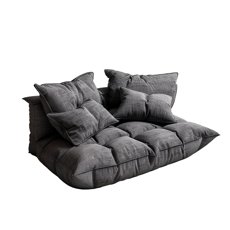 Modern Dark Gray Tufted Modular Sofa with Multiple Pillows for Comfortable Relaxation png