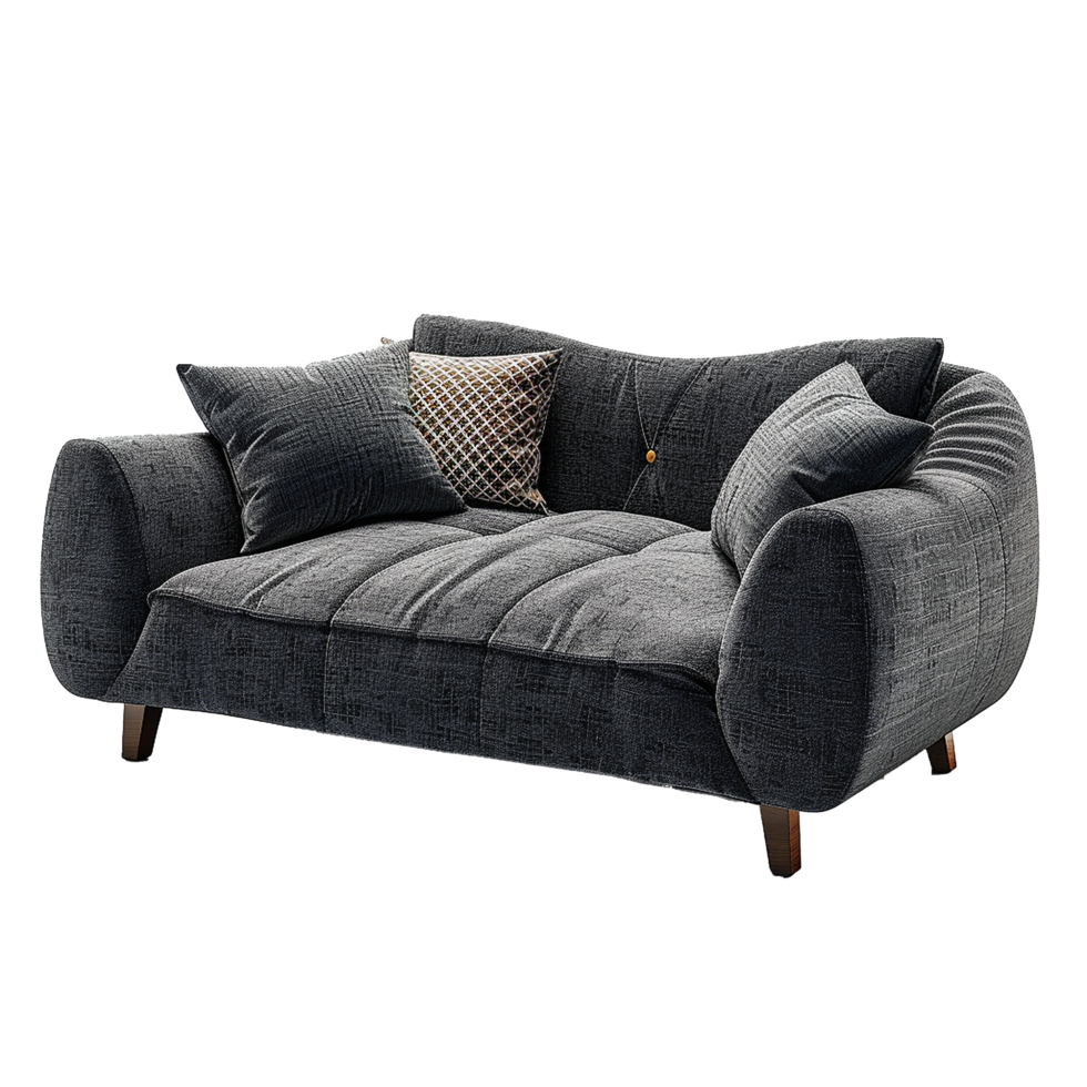 Modern Dark Gray Fabric Sofa with Button Tufting and Wooden Legs png