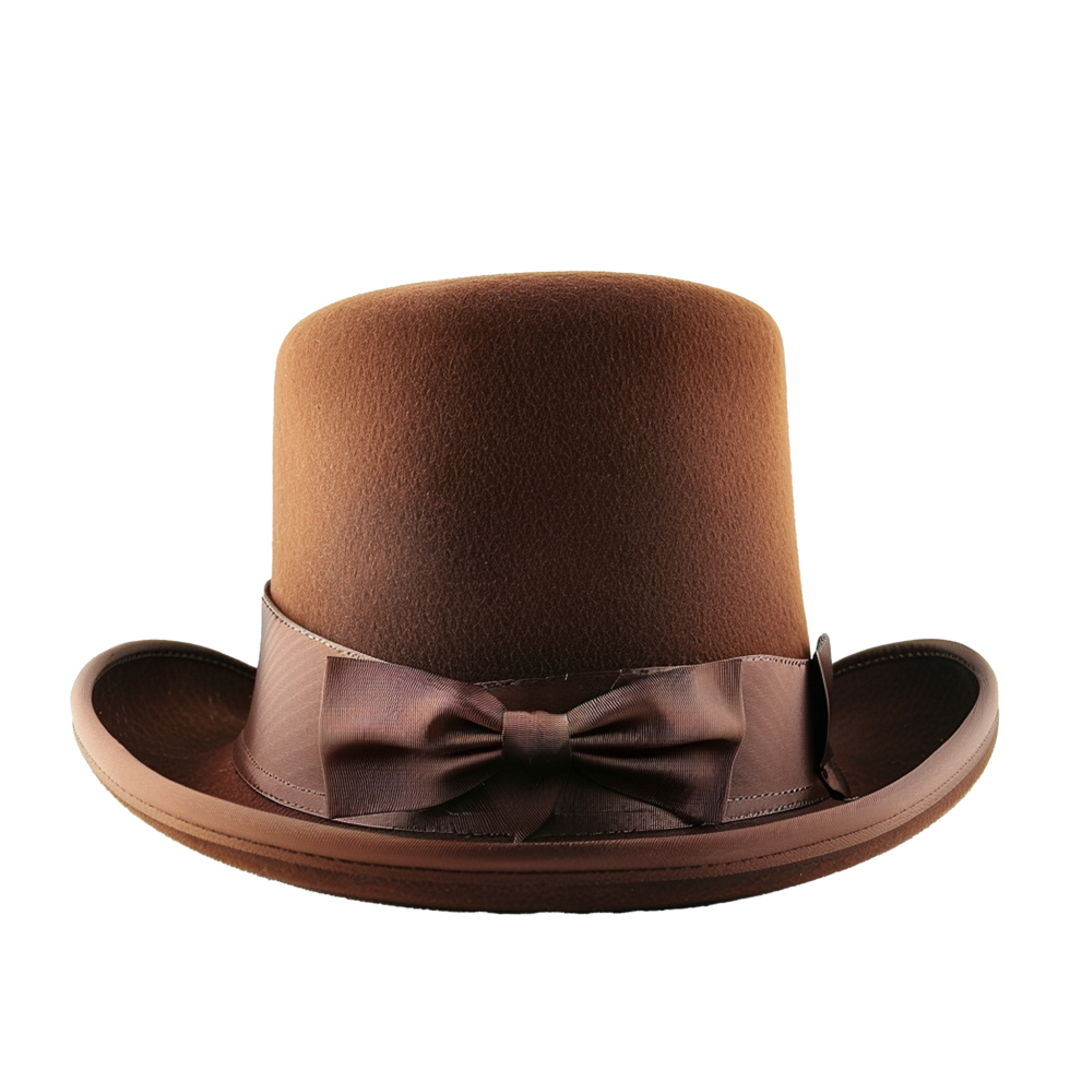A Brown Wool Felt Bowler Hat with a Brown Ribbon Bow png