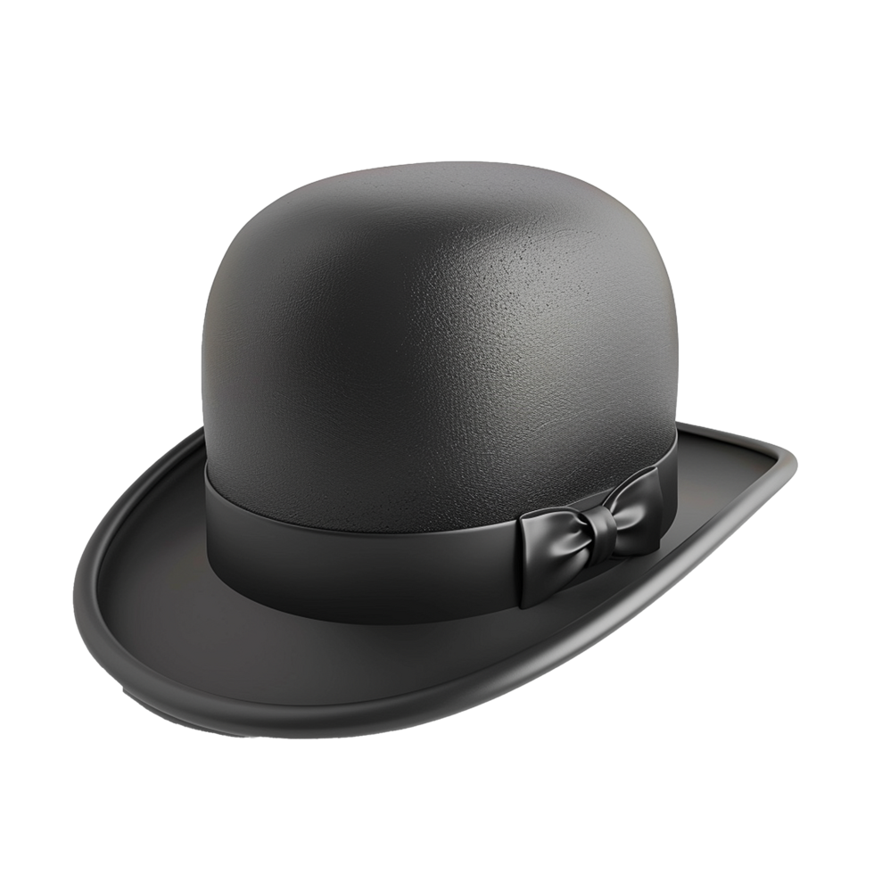 A Classic Black Bowler Hat with a Satin Bow A 3D Rendered Image of a Stylish Gentleman's Headwear png