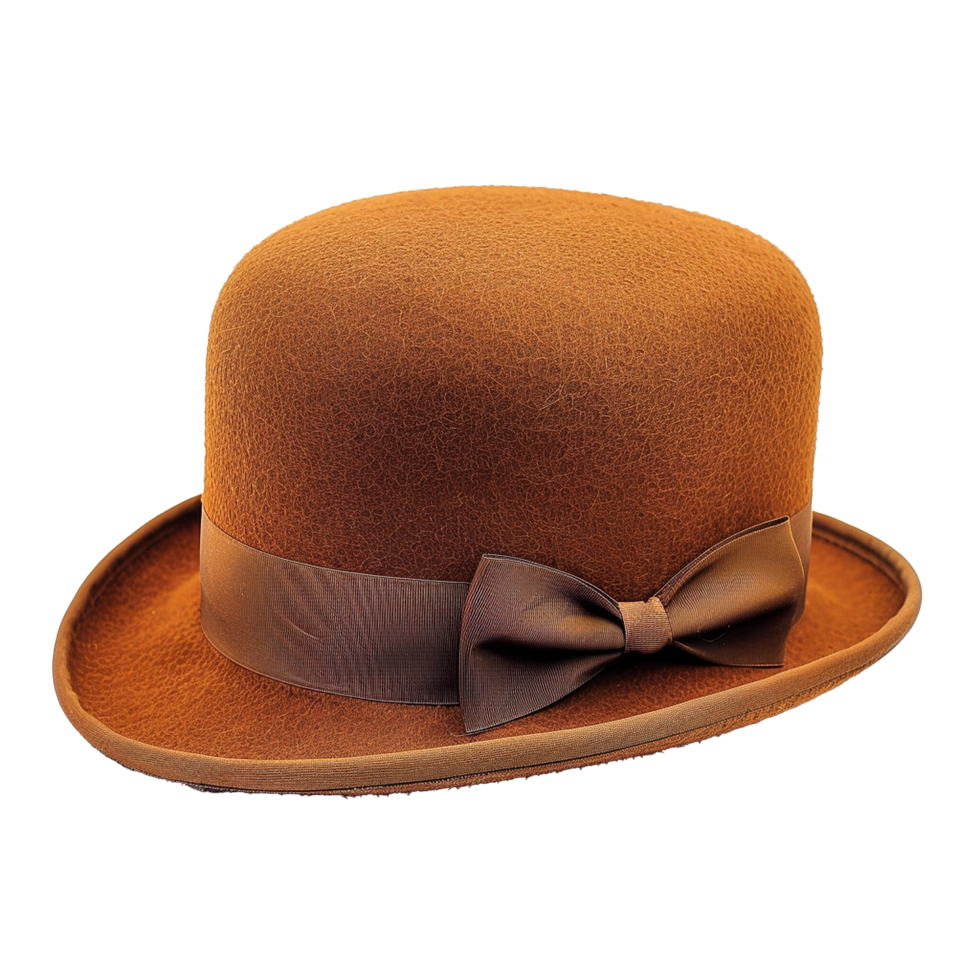 Brown Bowler Hat with Brown Ribbon Bow Detailed Close Up Image png