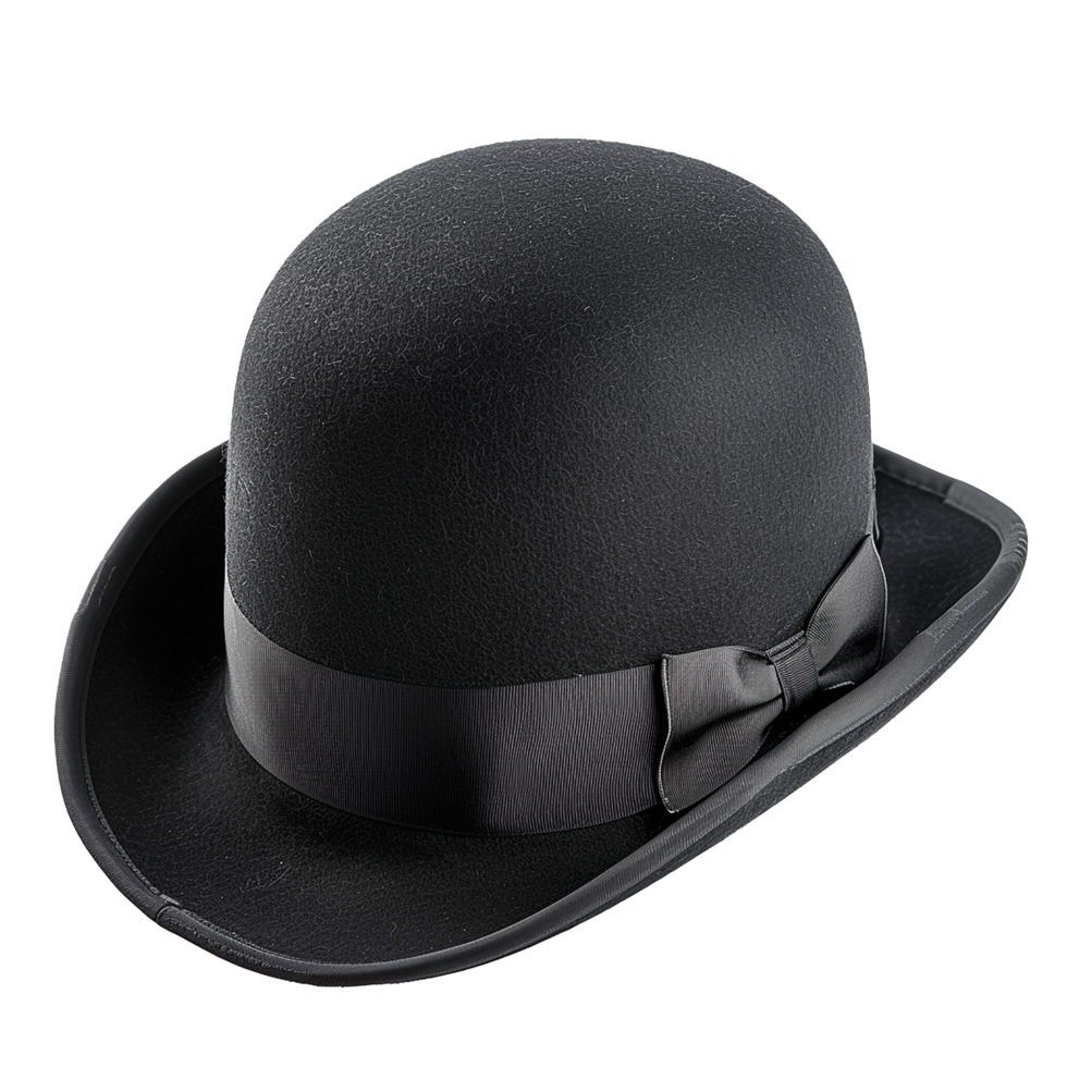 Classic Black Bowler Hat Mens Wool Felt Fedora with Grosgrain Ribbon Band png