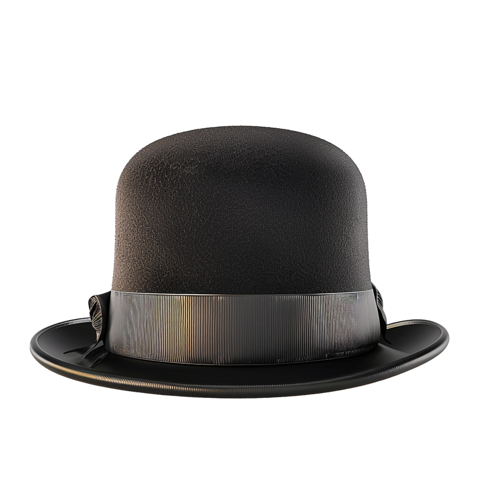 A Detailed 3D Render of a Classic Black Bowler Hat with Ribbed Band png