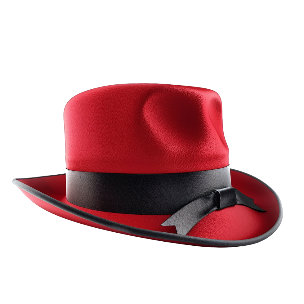 Elegant Red Fedora Hat with Black Band and Bow Detailed 3D Render png