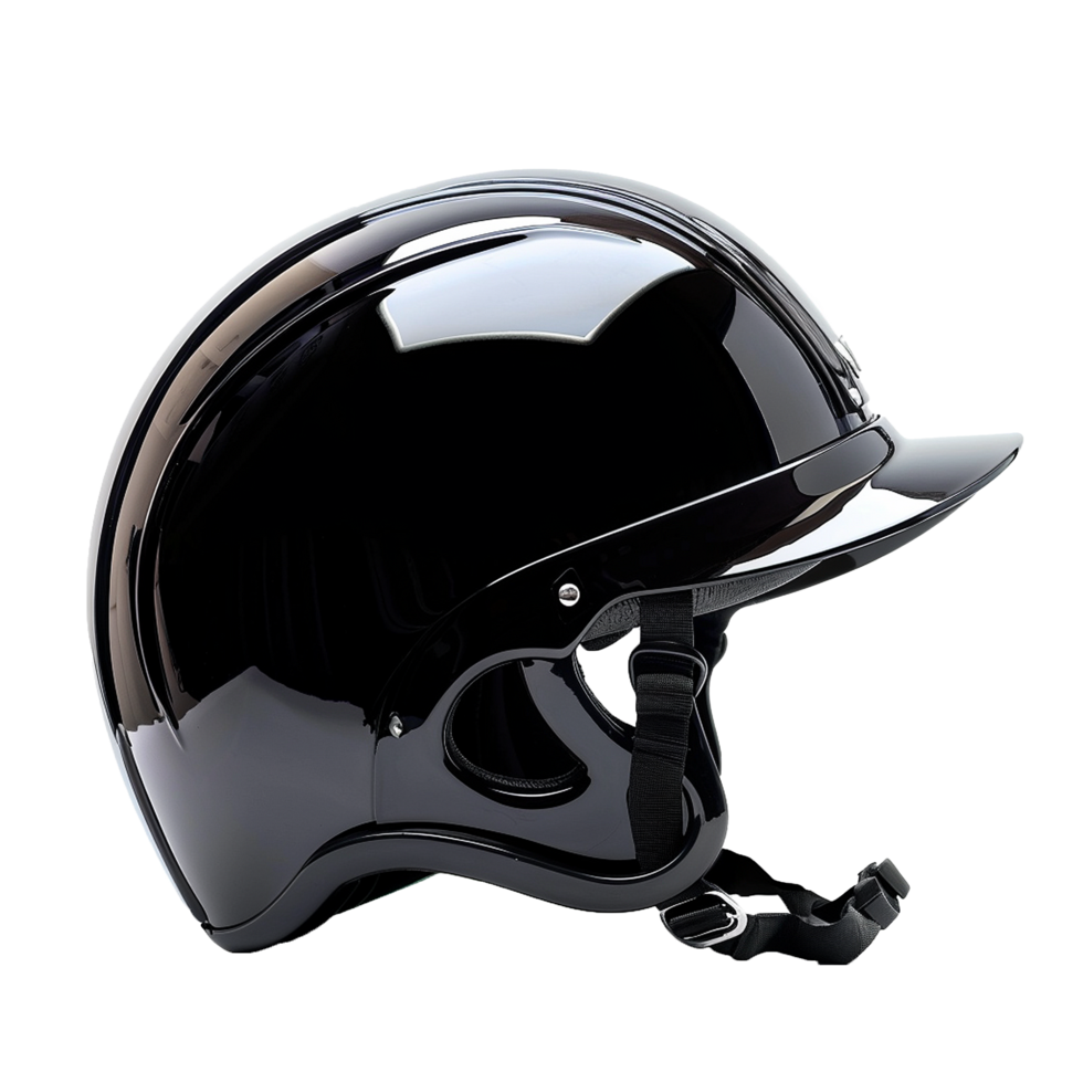 Sleek Black Glossy Motorcycle Helmet with Short Visor Side Profile View png